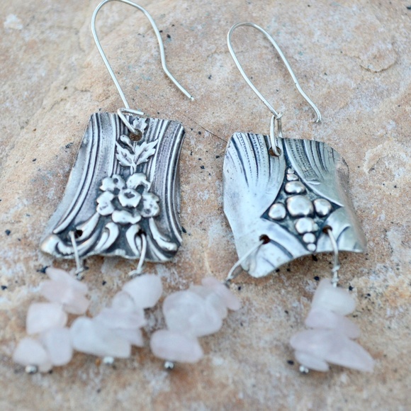 Antique Obsessions Jewelry - Rose Quartz Antique Sterling Silver Earrings Drop
